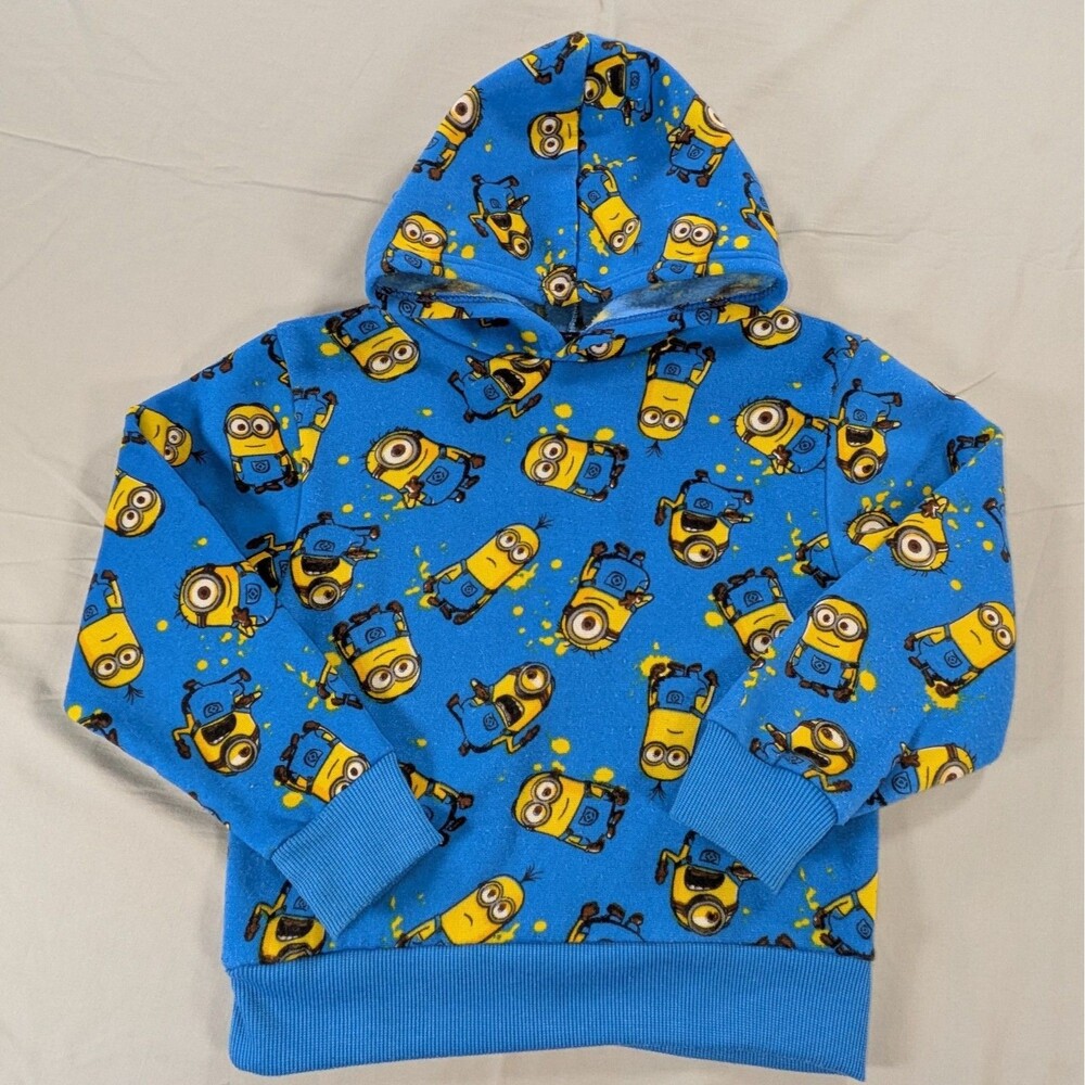 Minions Hoodie Childs 5/6 Blue Pullover Fleece Graphic Sweatshirt